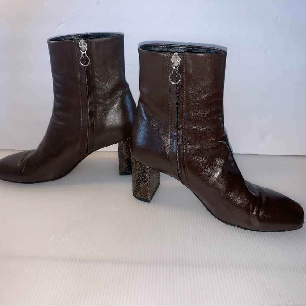 Aeyde Brown Leather Ankle Boots size:38 (7-7.5) 3” heel made in Italy - Picture 2 of 15